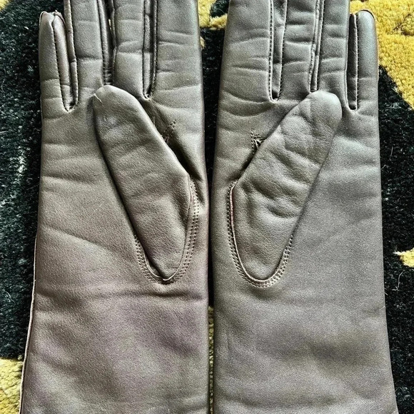 Vintage Brown Leather Gloves NWOT Fur Lining Made in Japan Small - Picture 5 of 7
